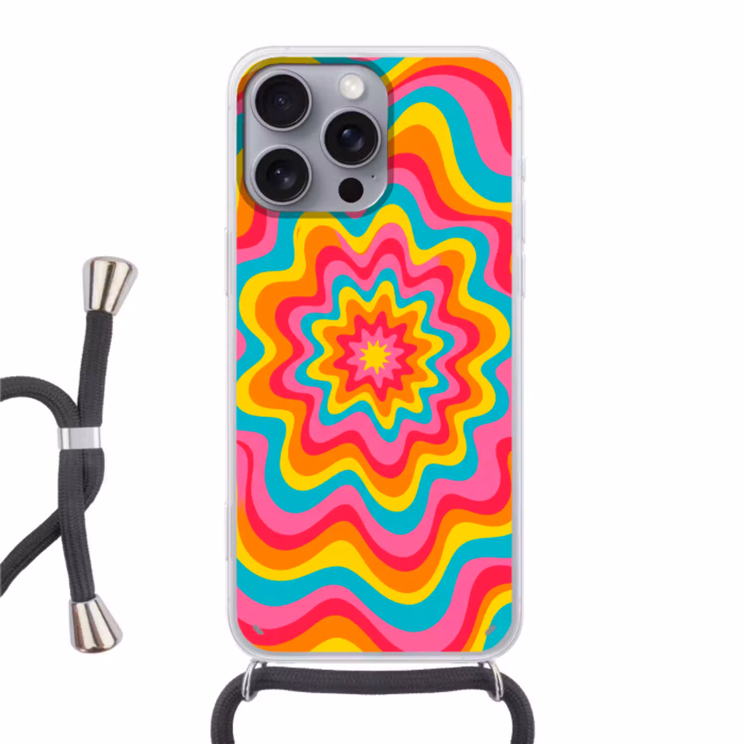 Patroon - Golvend - Kleurrijk Hoesje iPhone 16 Pro Max met koord klein -3d