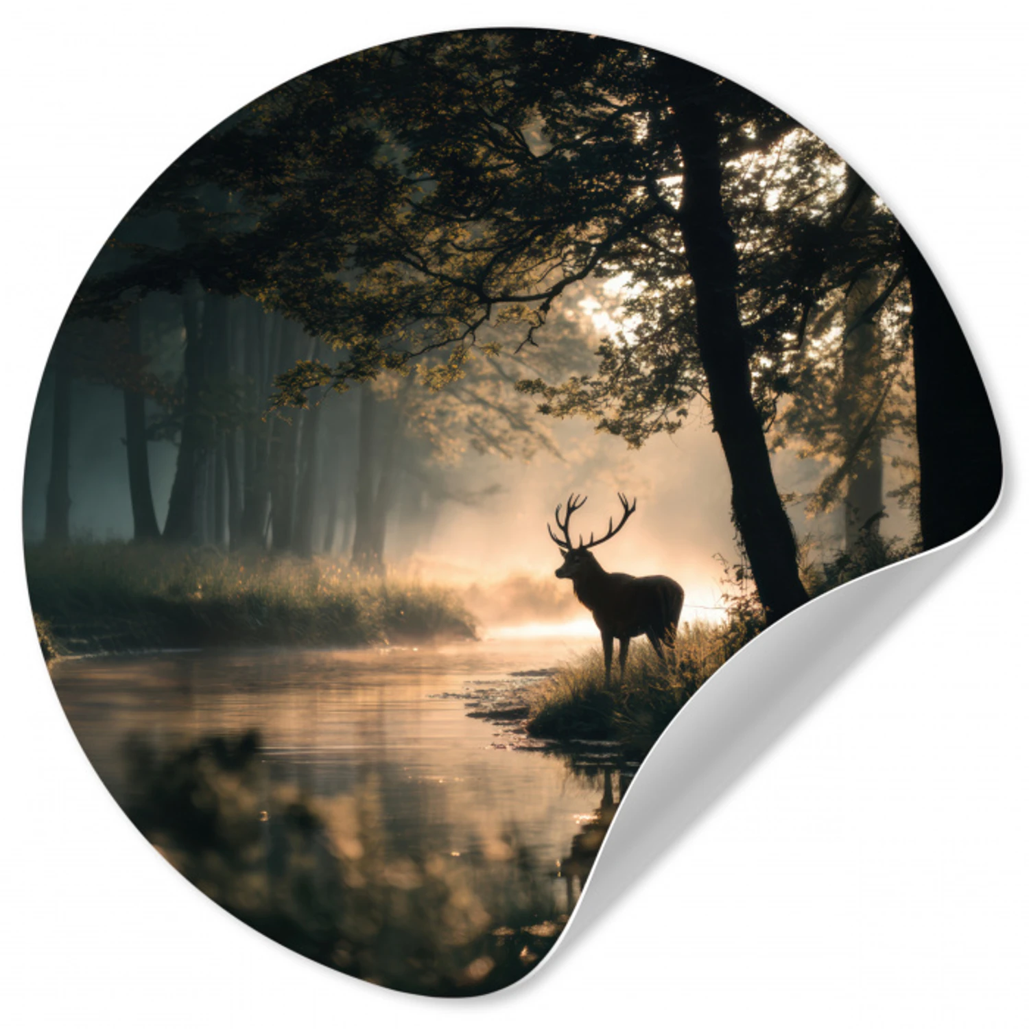 Hert - Bosbeek - Mystiek Wandcirkel behangsticker klein -3d