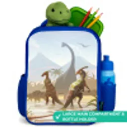 Dinosaurus - Landschap - Tropisch - Kinderen - Jongens Kinderrugzak - Blauw middel -inhoud_UK