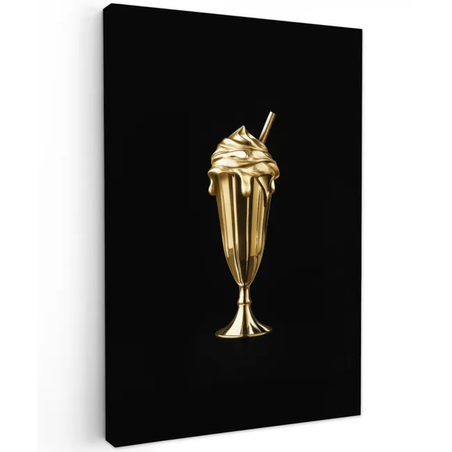 Milkshake - Goud - Drinken - Zwart Tuinposter op houten frame 2 cm dik klein -3d