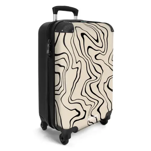 Beige achtergrond met abstracte zwarte lijnen NBS - Handbagage koffer - Kinderen Unisex middel -productfoto_3d