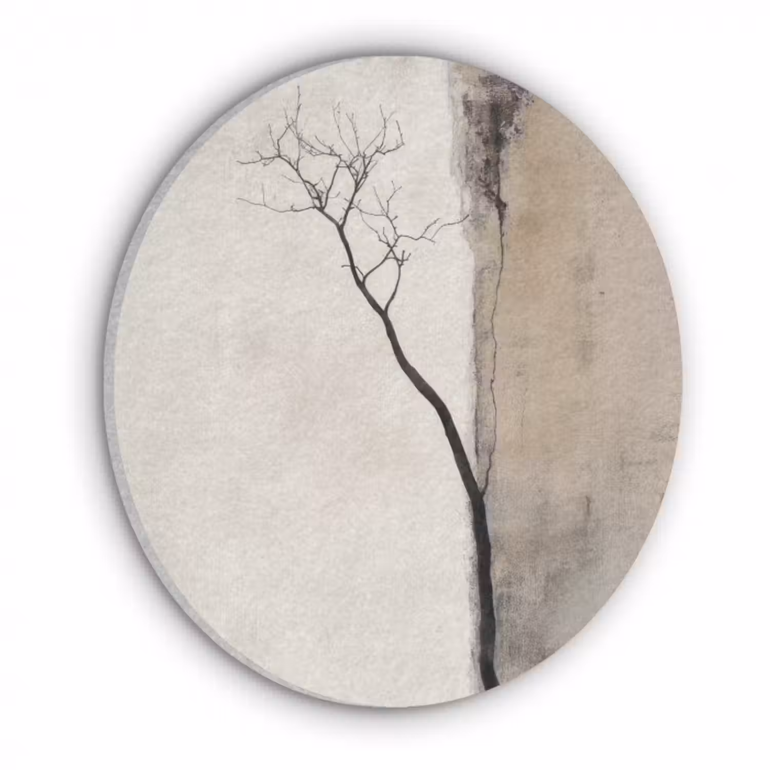 Akustikbild - Rund - Wabi sabi - Pflanze - Beige