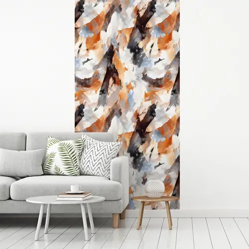 Penseelstreken - Oranje - Grijs fotobehang vinyl groot 64 -woonkamer