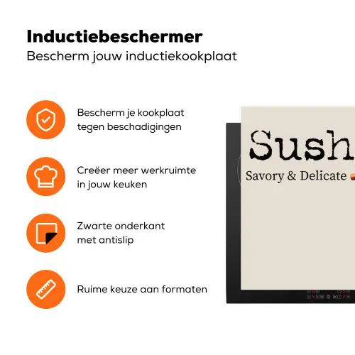 Sushi - Zalm - Rijst - Japans Inductie beschermer vinyl 3mm klein -zzzzzzz-td-ups