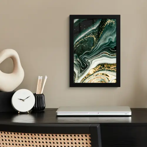 Marmerlook - Goud - Groen - Glitter - Design - Marmer fotolijst zwart zonder passe partout klein -sfeer1