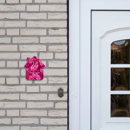 Roze rozen - Klassiek Naambord Huisje klein -sfeer1