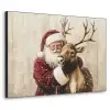 Kerstman - Rendier - Sneeuw - Kleurrijk Textielframe zwart klein -3d