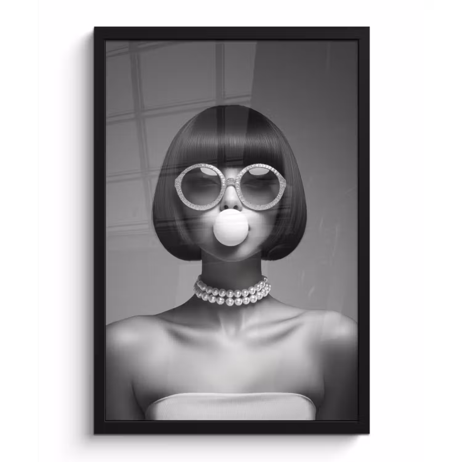 Poster met lijst - Vrouw - Zwart Wit - Ketting - Zonnebril