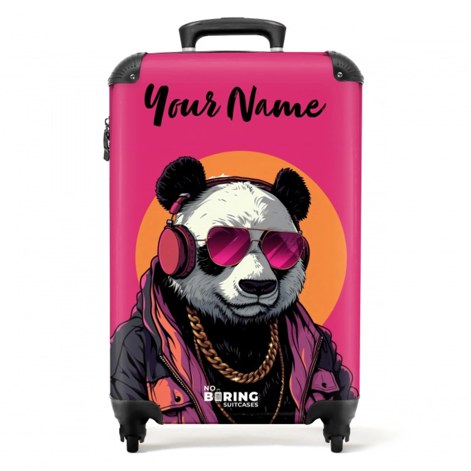 Panda met Koptelefoon, Zonnebril en Gouden Ketting NBS - Handbagage koffer - Kinderen Unisex middel -productfoto_recht