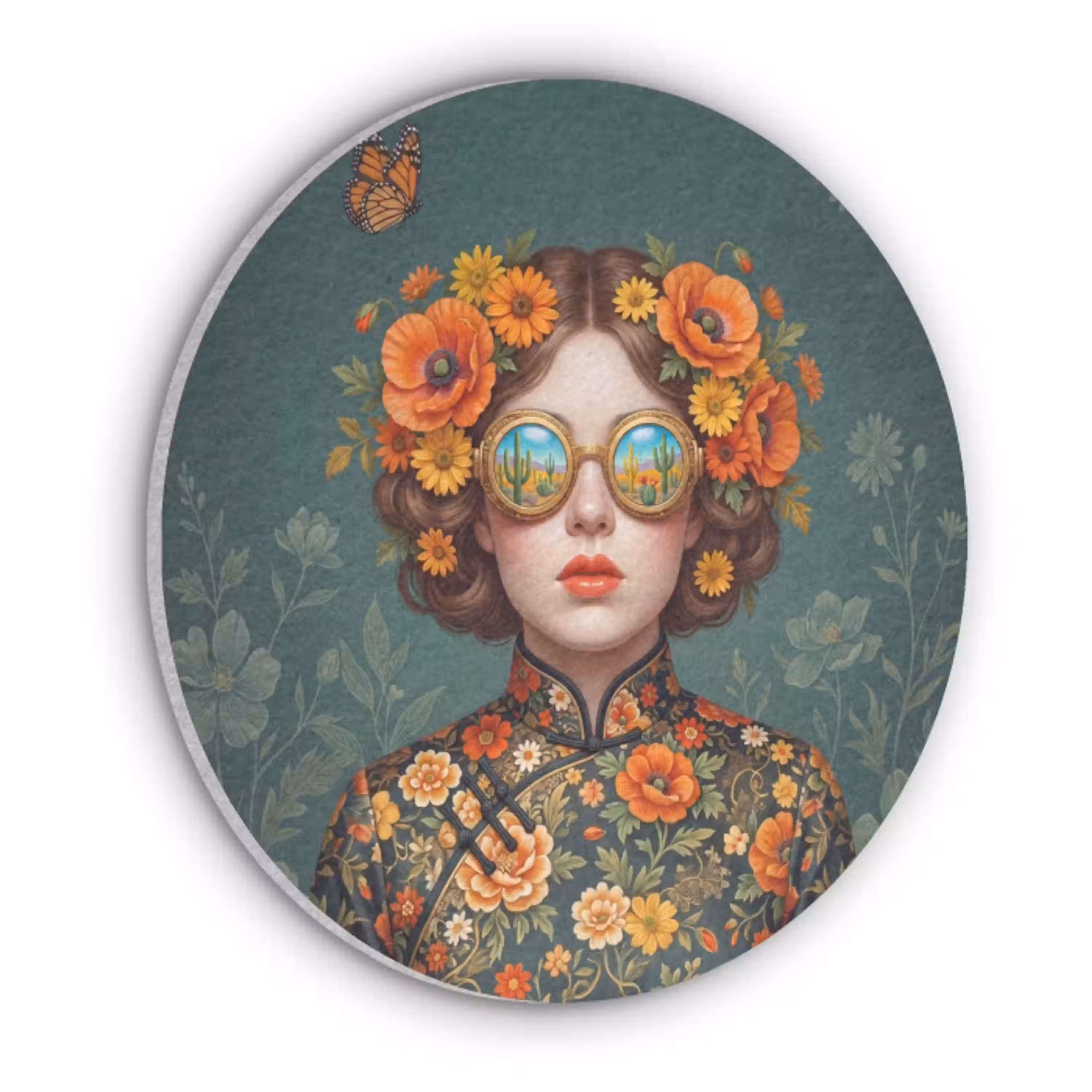Portret - Vrouw - Kleurrijk - Expressief Akoestische PET Vilt - Rond klein -3d