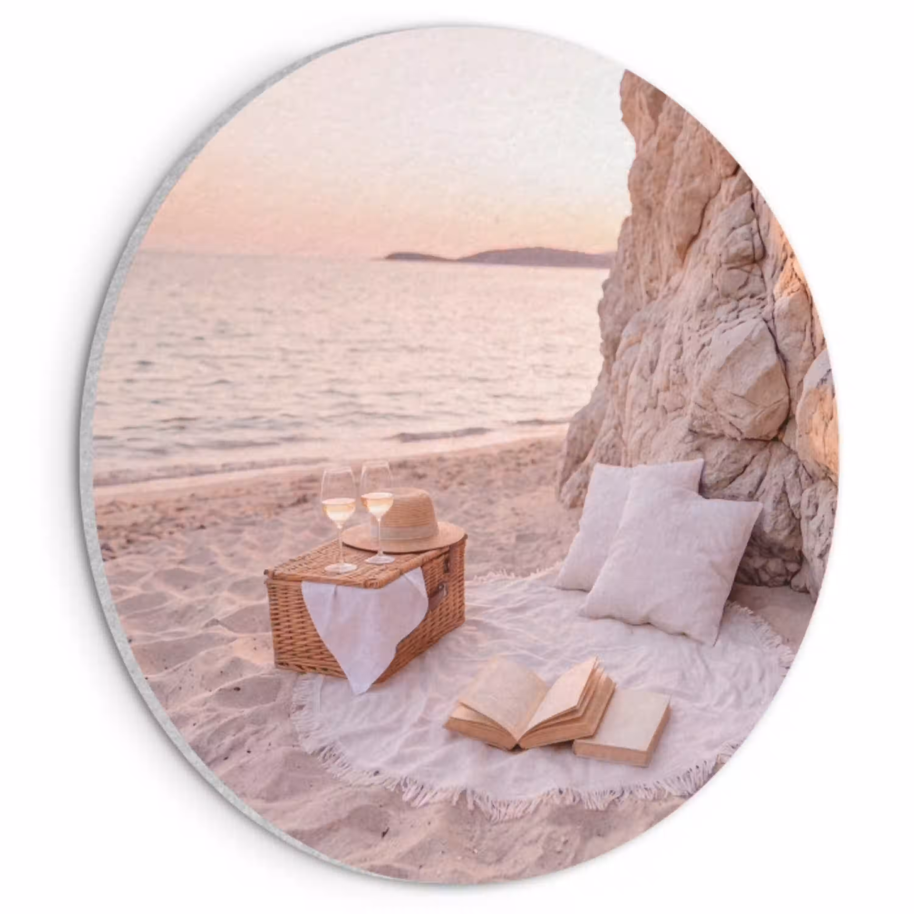 Strand - Picknick - Zonsondergang - Zomer - Natuur Akoestische PET Vilt - Rond klein -3d