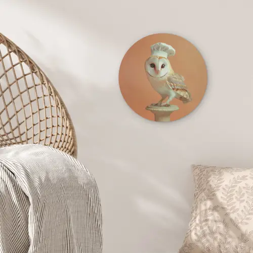Kerkuil - Koksmuts - Oranje - Vogel Akoestische PET Vilt - Rond klein -sfeer4
