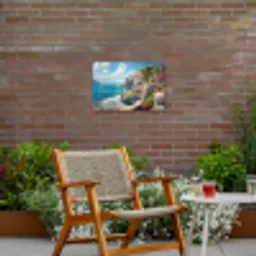 Boten - Rotsen - Zee - Zon Tuinposter op houten frame 2 cm dik klein -sfeer3