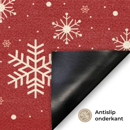 Illustratie - Sneeuwvlokken - Rood Deurmat klein 898 -antislip_NL
