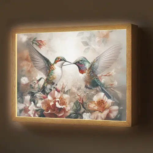 Kolibrie - Vogels - Bloemen - Natuur Light Box met batterij (Wandlamp) middel -z3d_website