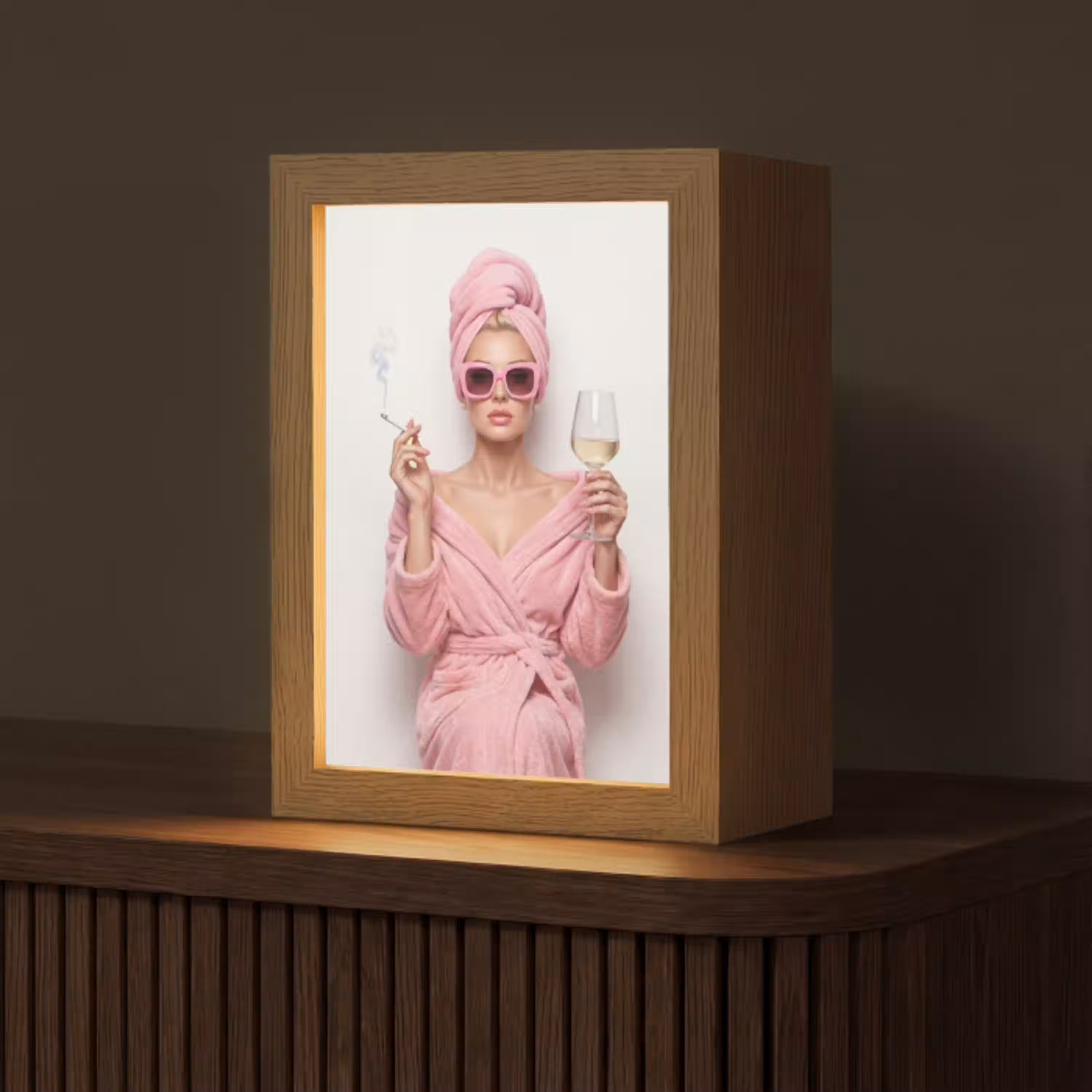 Vrouw - Roze - Wijn - Zonnebril Light Box met kabel (Tafellamp) klein -z3d_website