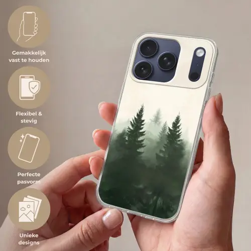 Sparren - Bomen - Groen - Beige Telefoonhoesje iPhone 17 Pro klein -sfeer3_NL