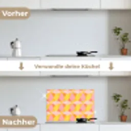 Kleurrijk - Ruitpatroon - Bladvormen keuken achterwand spatscherm klein 900 -voor_na_DE