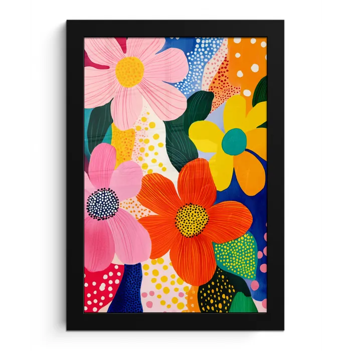 Bloemen - Kleurrijk - Stippen fotolijst zwart zonder passe partout klein -3d