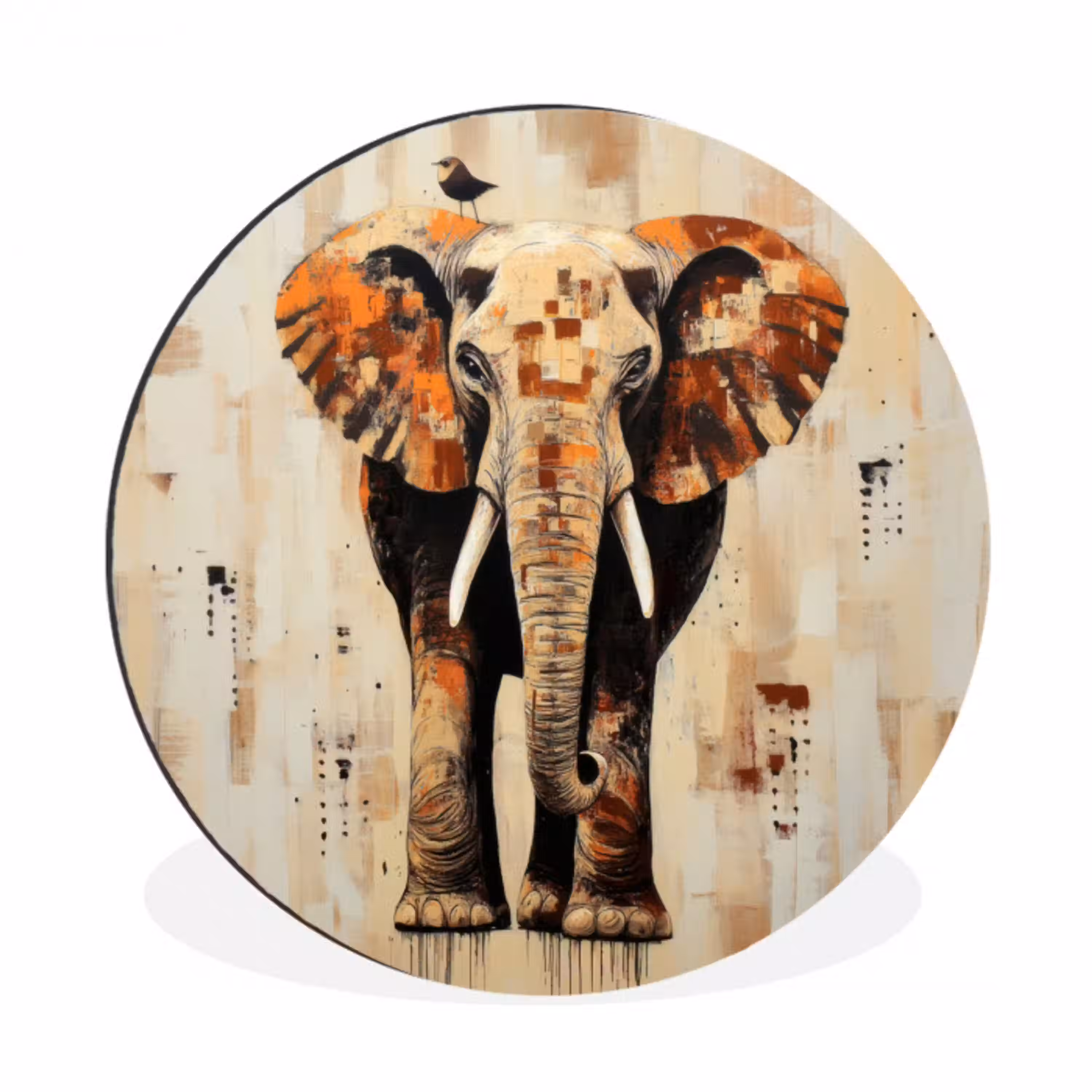 Olifant - Slurf - Mozaïek - Abstract Wandcirkel aluminium klein -3d