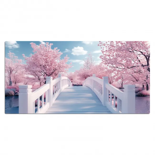 Brug - Kersenbomen - Wit Muismat XXL klein -3d_leeg