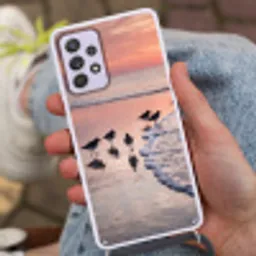 Meeuwen - Strand - Zee - Roze Hoesje Samsung Galaxy A52 5G met koord klein -sfeer3