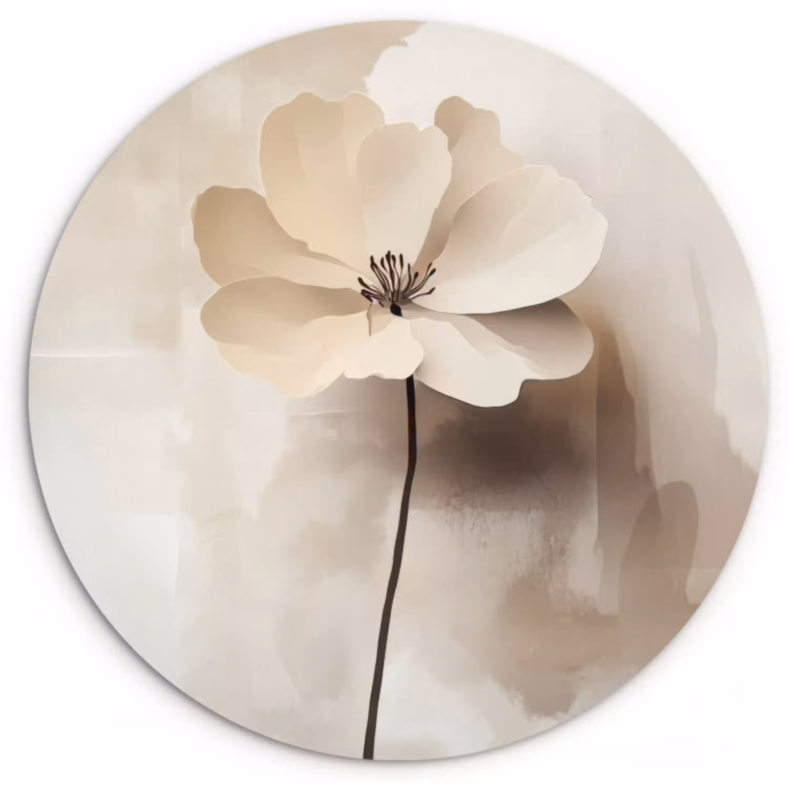 Bloem - Beige - Verf - Schaduw Wandcirkel kunststof plaat 5mm dik klein -3d