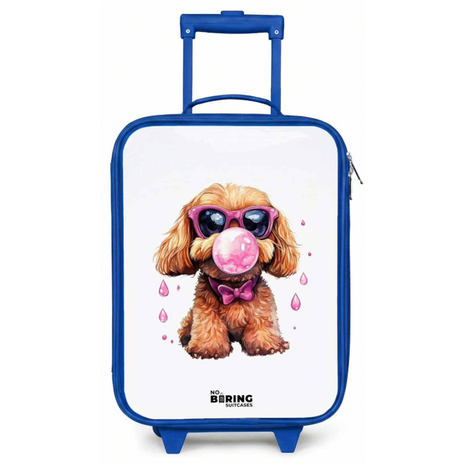 Bruine hond met roze bril en kauwgombal Kinderkoffer - Blauw klein -zz3dotto