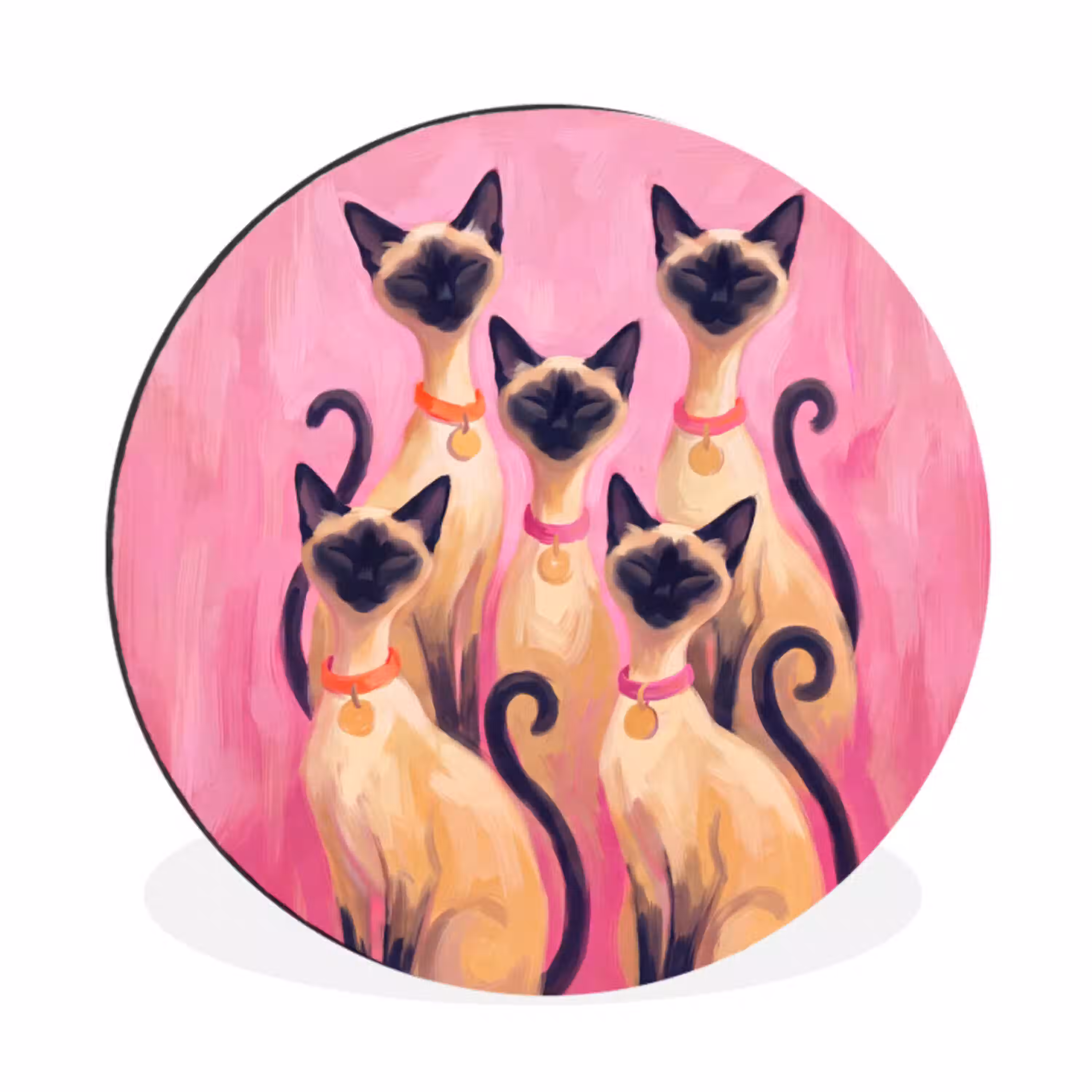 Kat - Groep - Dieren - Modern - Roze Wandcirkel aluminium klein -3d