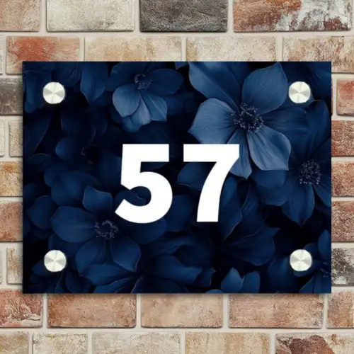 Blauwe bloemen - Traditioneel Naambord Rechthoek middel -sfeer3