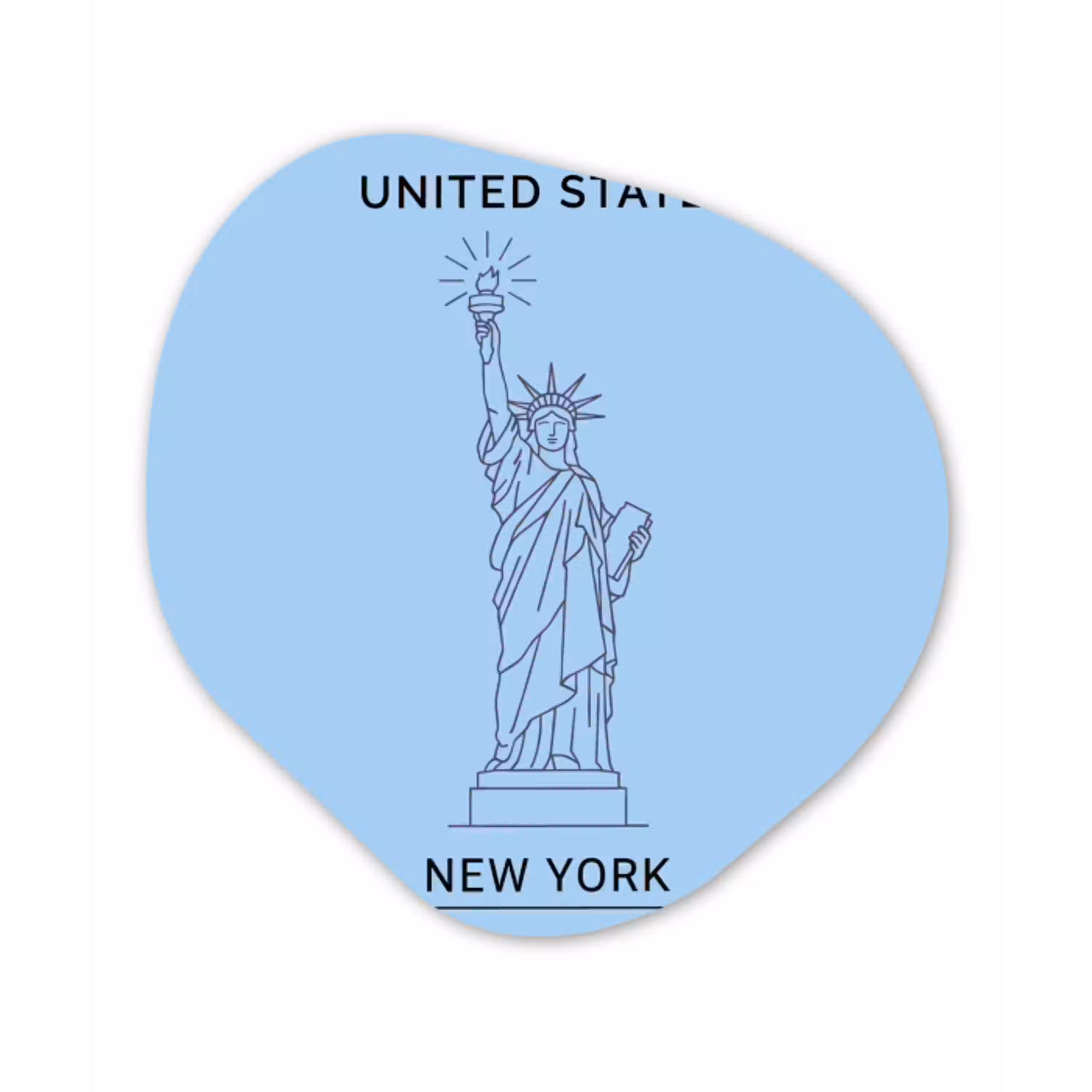 Monument - Vrijheidsbeeld - New York - Minimalistisch - Blauw Wandcirkel Organisch Aluminium middel -3d