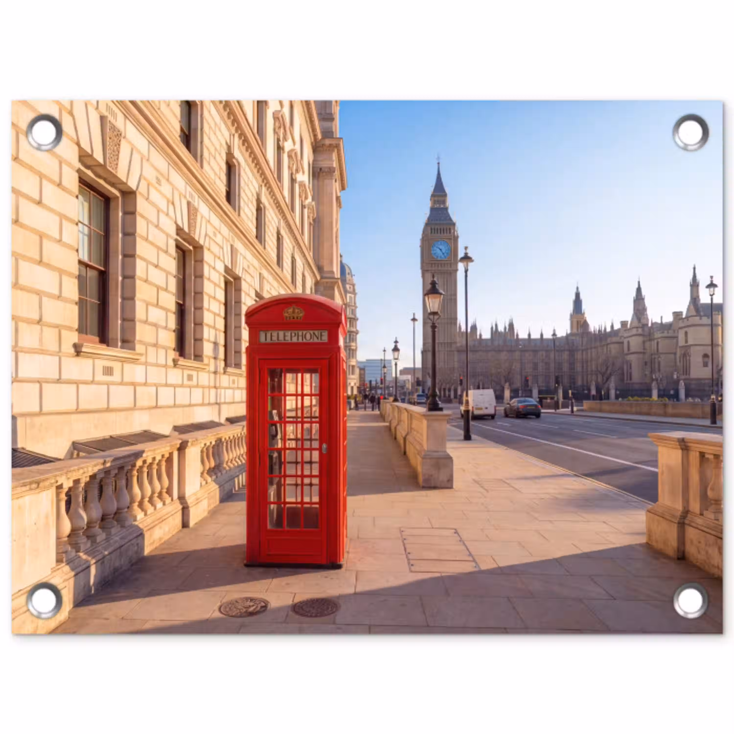Telefooncel - Rood - Londen - Stad - Architectuur tuinposter los doek klein -3d