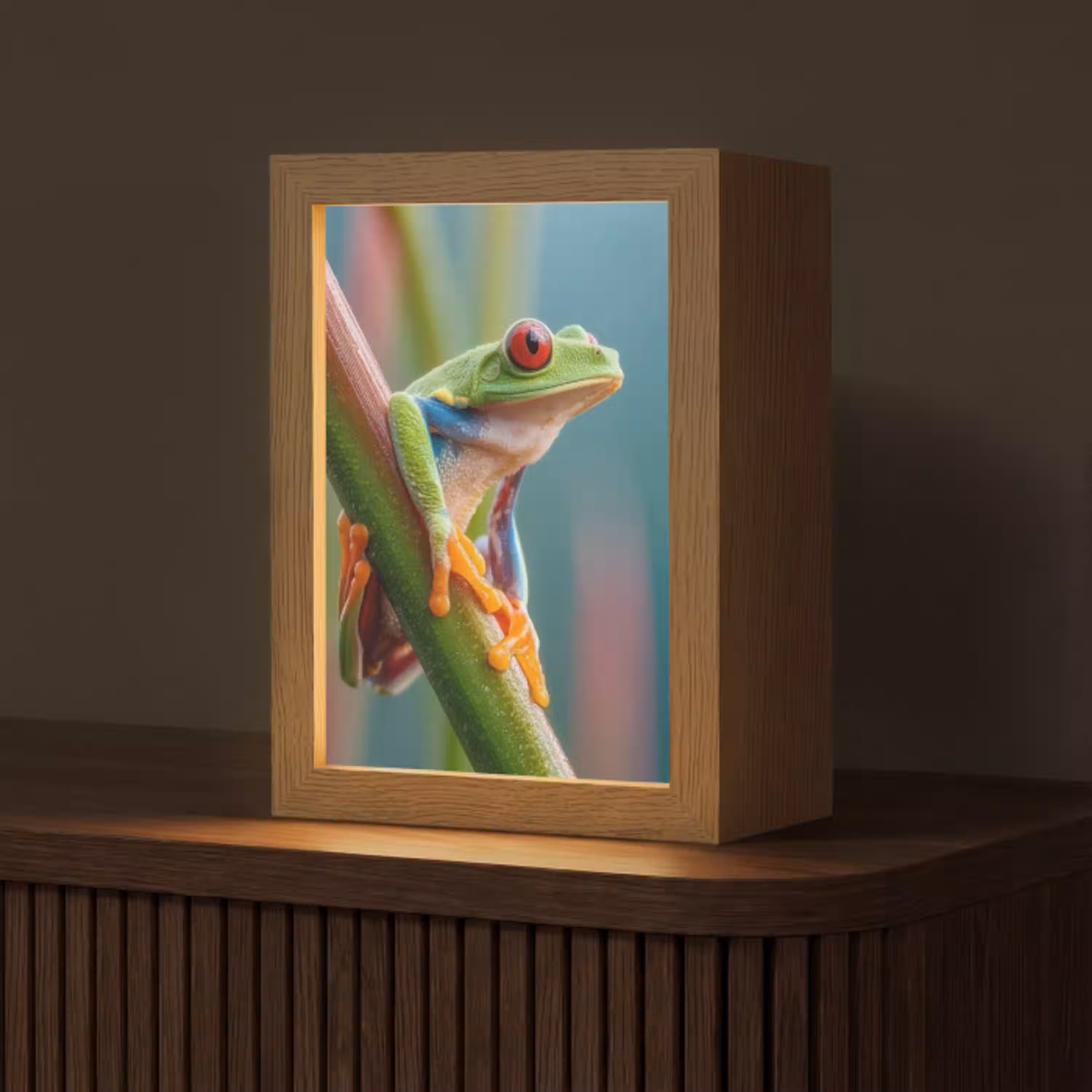 Kleurrijke kikker - Groene stengel - Alert Light Box met kabel (Tafellamp) klein -z3d_website