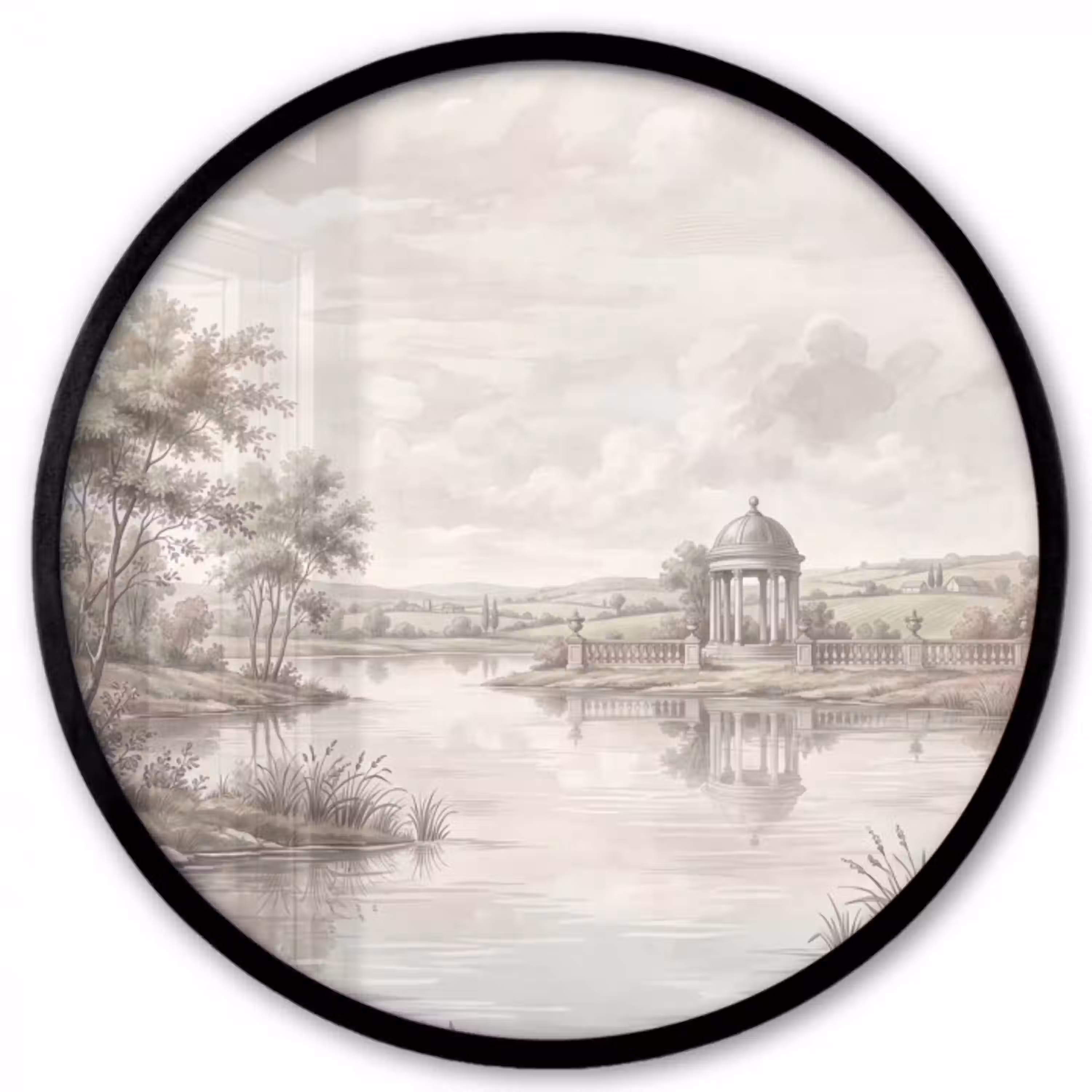 Landschap - Water - Natuur - Sepia Fotolijst rond zonder passe partout klein -3d