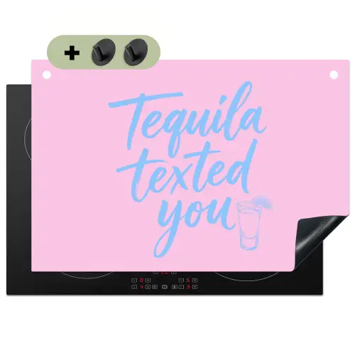 Tequila texted you - Roze - Blauw Inductie beschemer met haakjes klein -3d