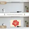Rode hibiscusbloem - Textuur achtergrond - Beige keuken achterwand spatscherm klein -voor_na_NL