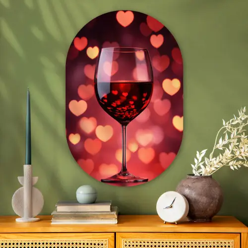 Rood - Wijn - Hartjes Wandcirkel Ovaal Glas middel -sfeer2