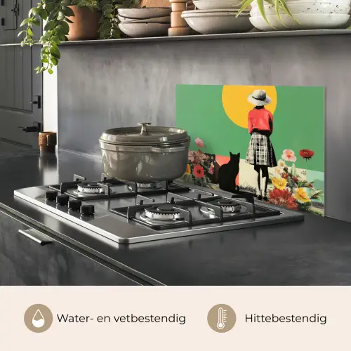 Retro - Meisje - Kat - Zon keuken achterwand spatscherm klein -usp_NL