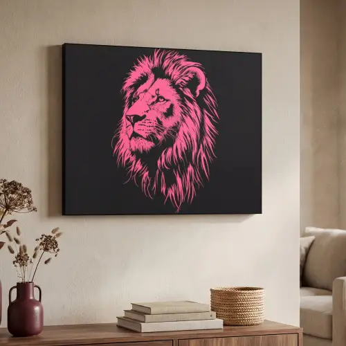 Leeuw - Zwart - Roze - Neon Textielframe - compleet frame klein -sfeer3