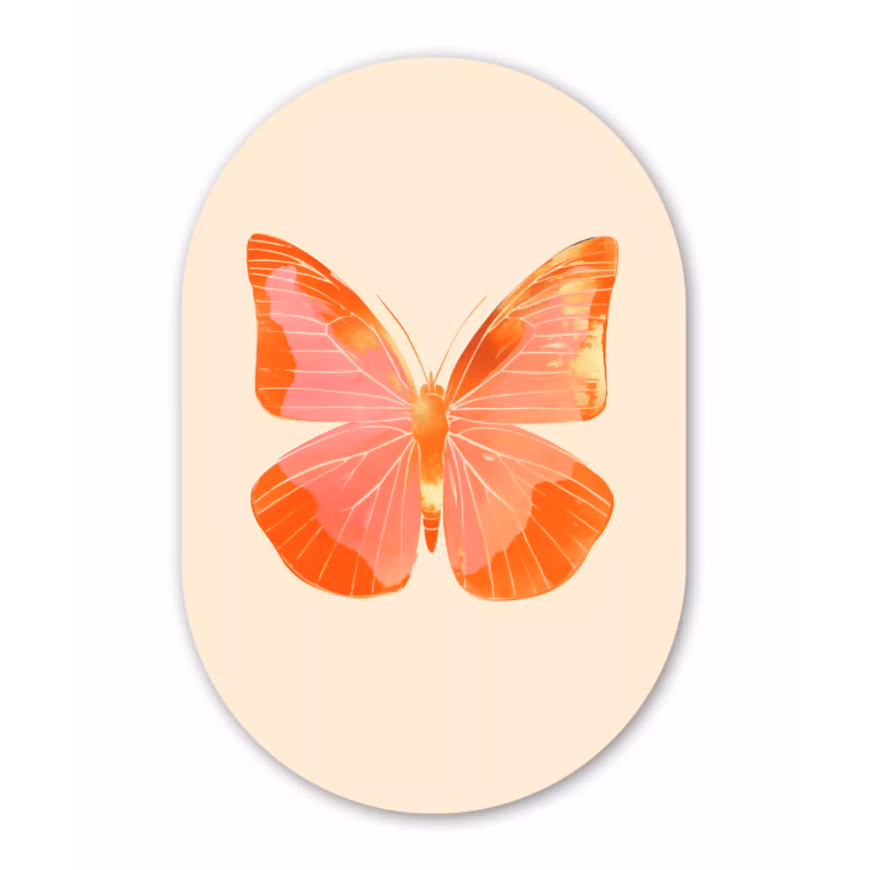 Vlinder - Minimalistisch - Roze Wandcirkel Ovaal Aluminium middel -3d