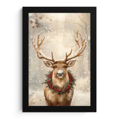 Kerst - Rendier - Winter - Krans fotolijst zwart zonder passe partout klein -3d