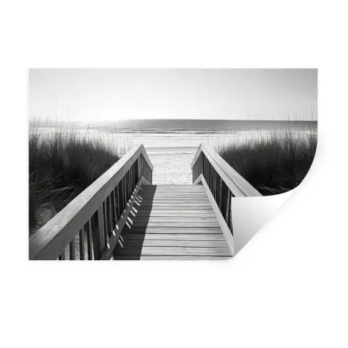 Loopbrug - Hout - Strand - Zee Muursticker klein -3d
