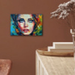 Gezicht - Vrouw - Olieverf - Kleurrijk - Kunst aluminium wit klein -sfeer4