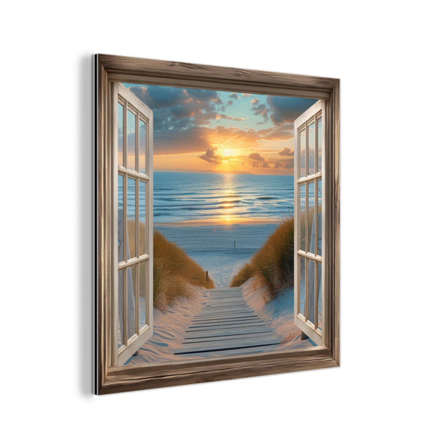 Doorkijk - Strand - Pad - Zonsondergang aluminium wit klein -3d