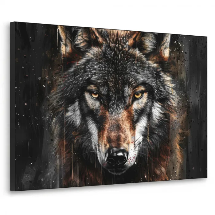 Dieren - Wolf - Portret - Zwart - Bruin Textielframe - compleet frame klein -3d