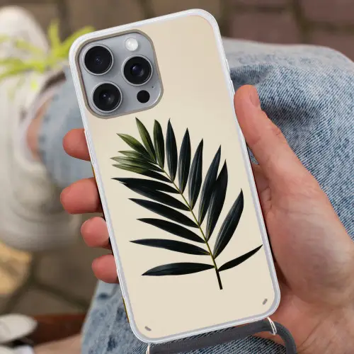 Palmblad - Donkere bladen - Subtiel Hoesje iPhone 16 Pro Max met koord klein -sfeer3