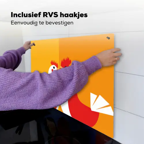 Kippen - Oranje - Vlakken Inductie beschemer met haakjes middel -ky-ophangen-nl