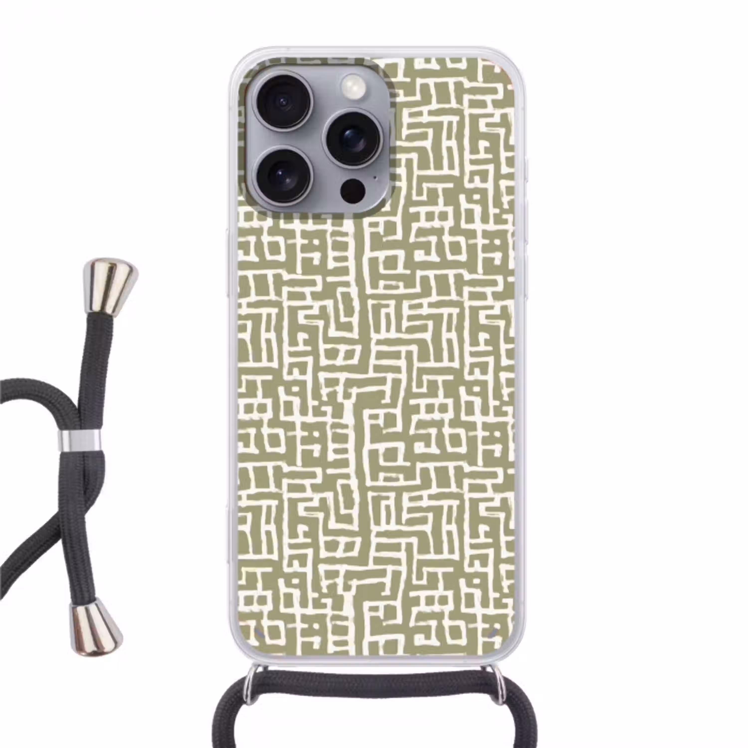 Grafisch - Patroon - Groen Hoesje iPhone 16 Pro Max met koord klein 804 -3d
