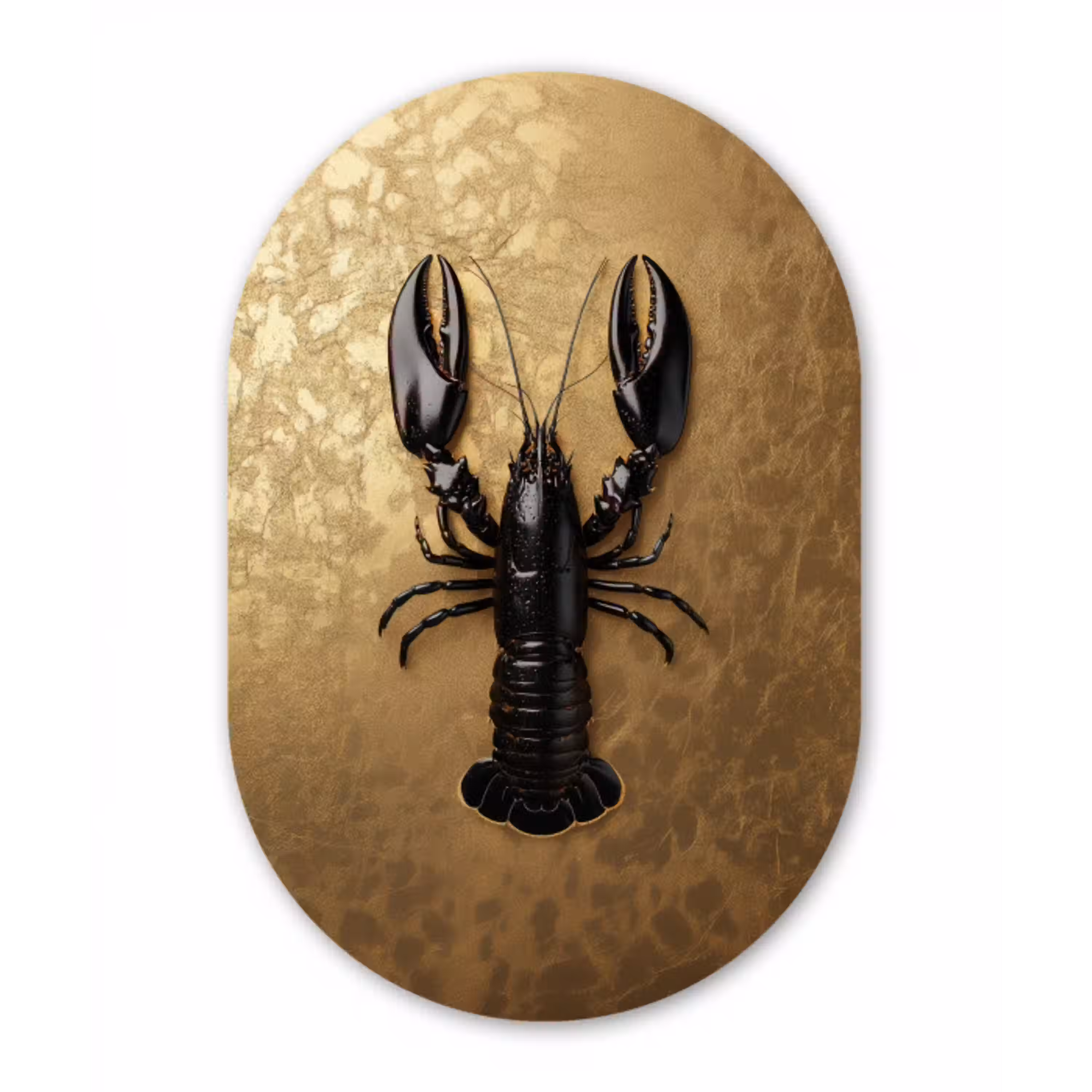 Kreeft - Zwart - Goud - Luxe Wandcirkel Ovaal Aluminium middel -3d