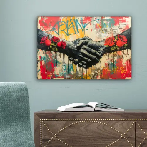 Graffiti - Rozen - Handen - Street art - Banksy canvas 2cm klein -sfeer4